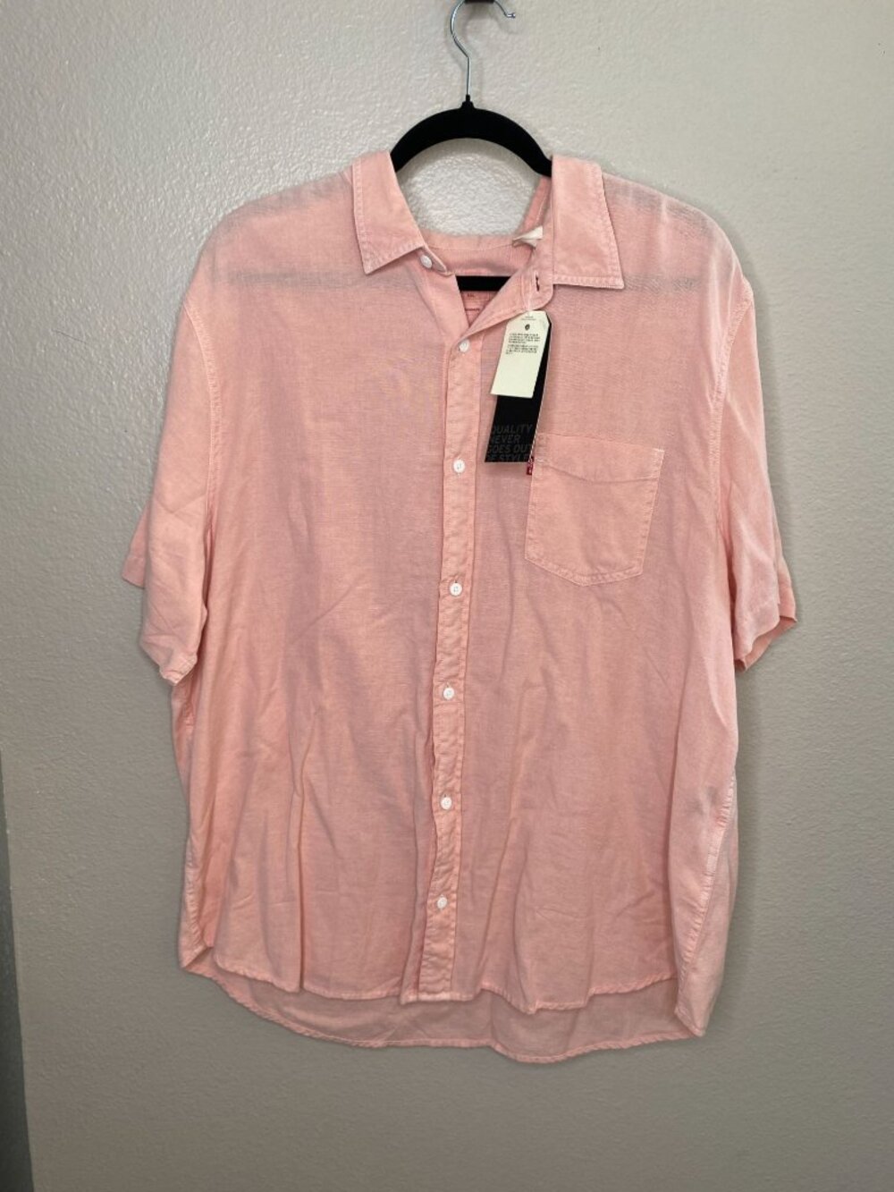 NWT Levi's Mens Pink Button-Up Shirt XXL Cotton Blend collared short sleeve